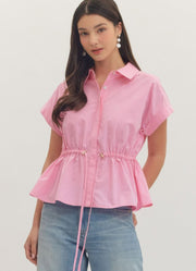 Cap Sleeve Top with Elasticated Drawstring Waist