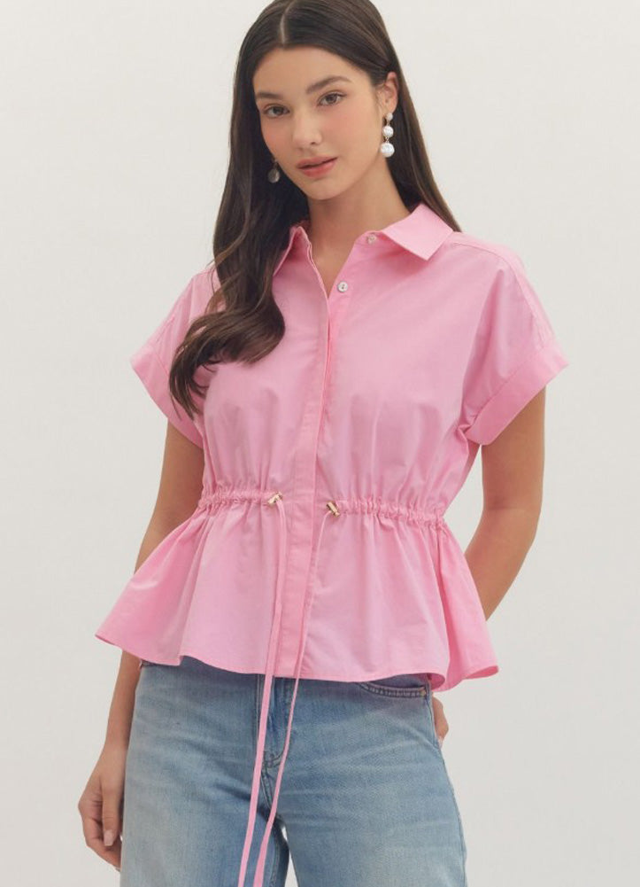 Cap Sleeve Top with Elasticated Drawstring Waist