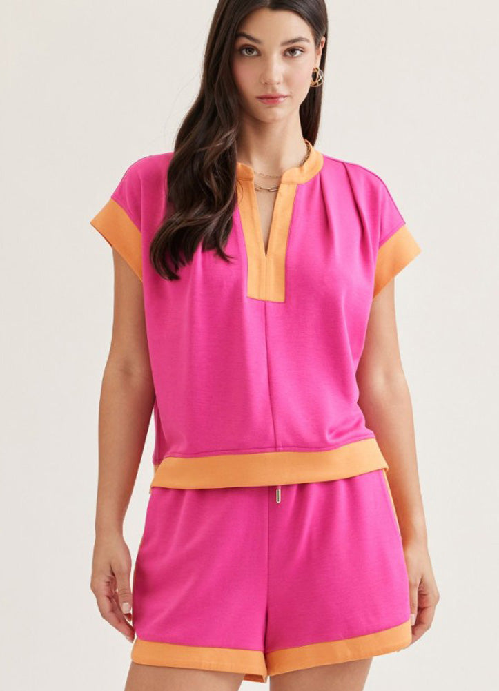 Solid Sleeveless Top with Contrast Trim in Hot Pink by Entro