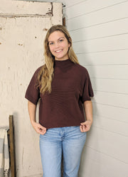 Solid Mock Neck SS Sweater in Brown by Entro
