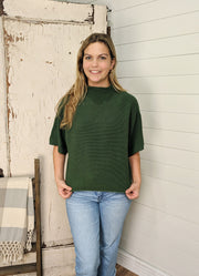 Solid Mock Neck SS Sweater in Olive by Entro
