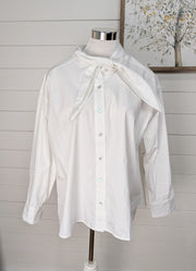 Button Front LS Neck Tie Blouse in Off White by Entro