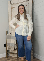 Solid LS Top with Waist Tie in Cream by Entro