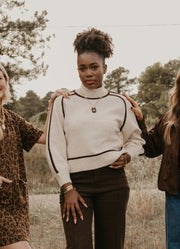 Balloon Sleeve Sweater with Trim in Oatmeal by Entro Inc
