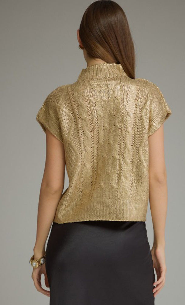Cap Sleeve Sweater Mock Neck Top in Gold by Entro Inc