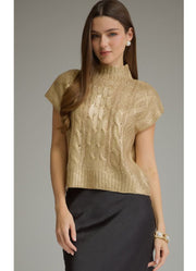 Cap Sleeve Sweater Mock Neck Top in Gold by Entro Inc