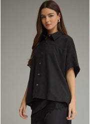 Drop Shoulder Crop Button Down Top in Black by Entro Inc