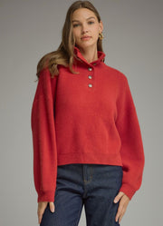 Balloon Sleeve Sweater Top with Stand Collar in Red by Entro Inc