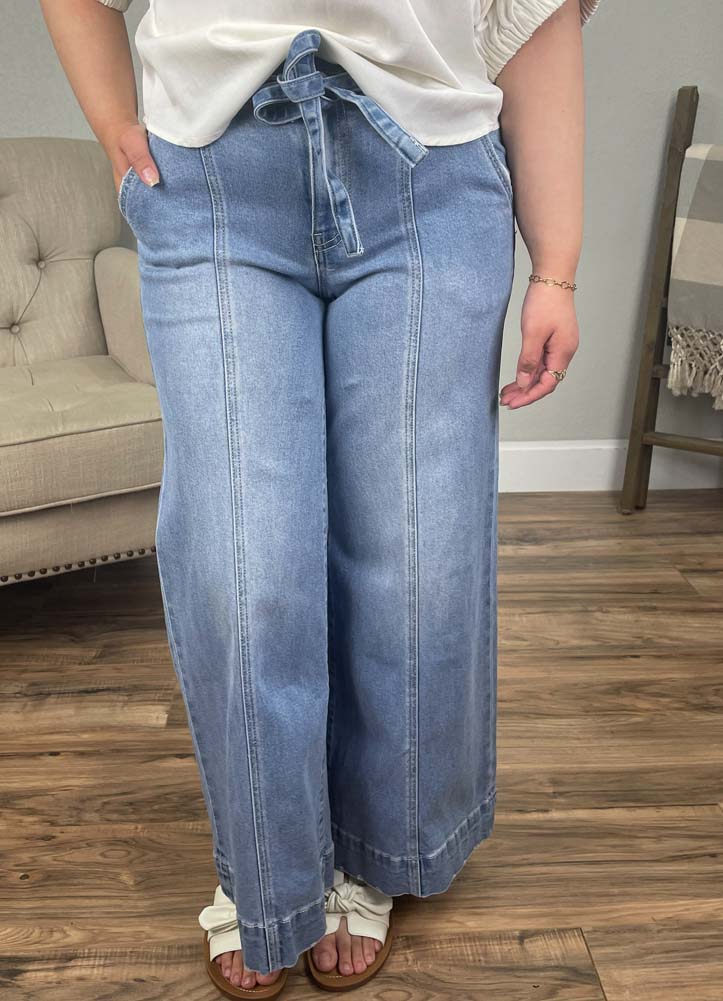 HR Cropped Palazzo Jeans with Tie by Vervet