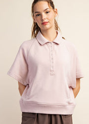 Plus French Terry SS Collared Top in Baby Pink by Rae Mode