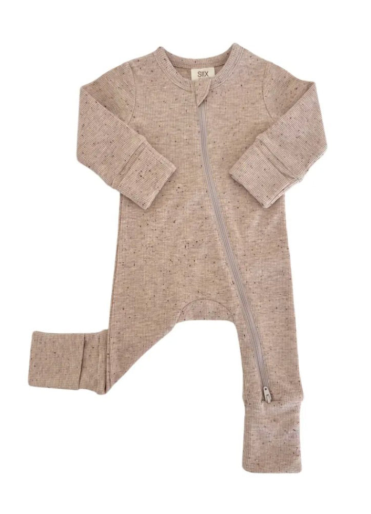 Tan Speckle 2 Way Zip Romper by SIIX