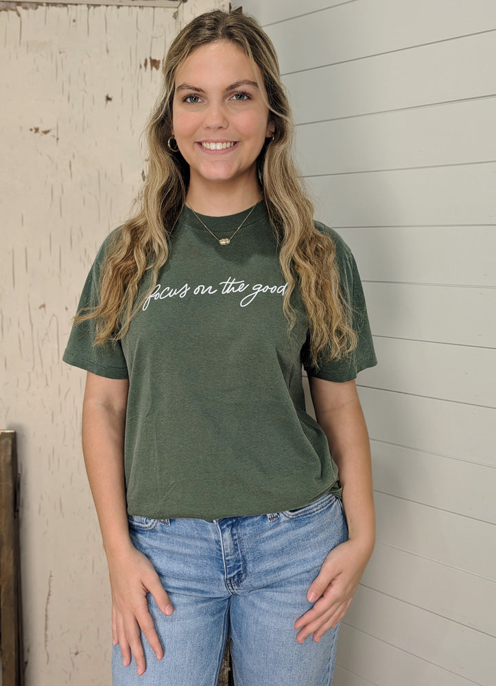 Focus On The Good Tee in Forest Green by Anastasia Co