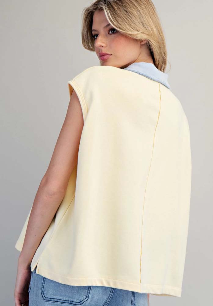 Solid Collared Sleeveless Top in Butter Sky by eesome
