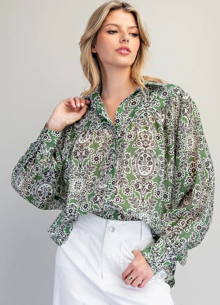 Bohemian Button Down Blouse in Fern by eesome