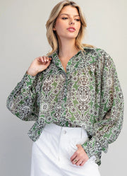 Bohemian Button Down Blouse in Fern by eesome