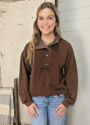 Snow Washed Mock Neck Button Down in Cherrywood by eesome