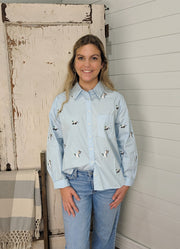Embroidered Duck Button Down LS in Sky Blue by eesome