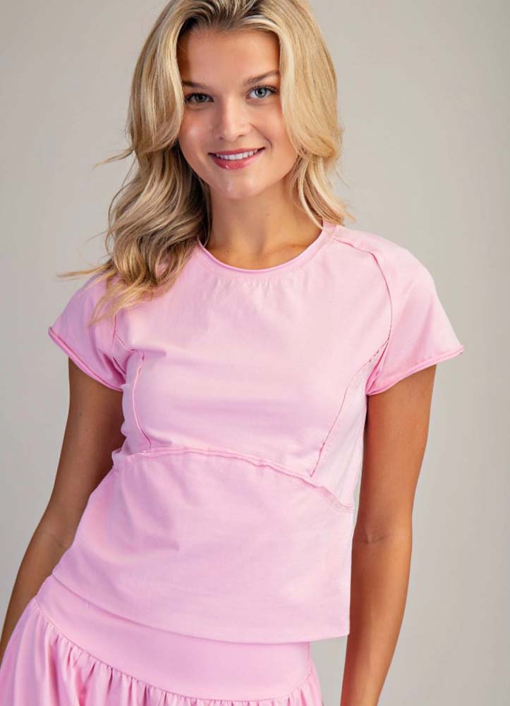 Mineral Washed Solid Cropped Top in Sweet Pink by eesome