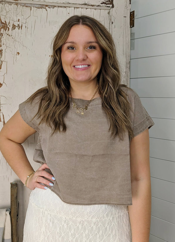 Button Back Crop Top in Hazelnut by eesome