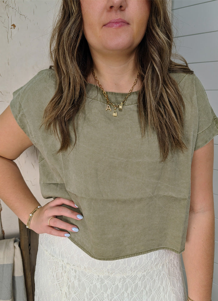 Button Back Crop Top in Olive by eesome