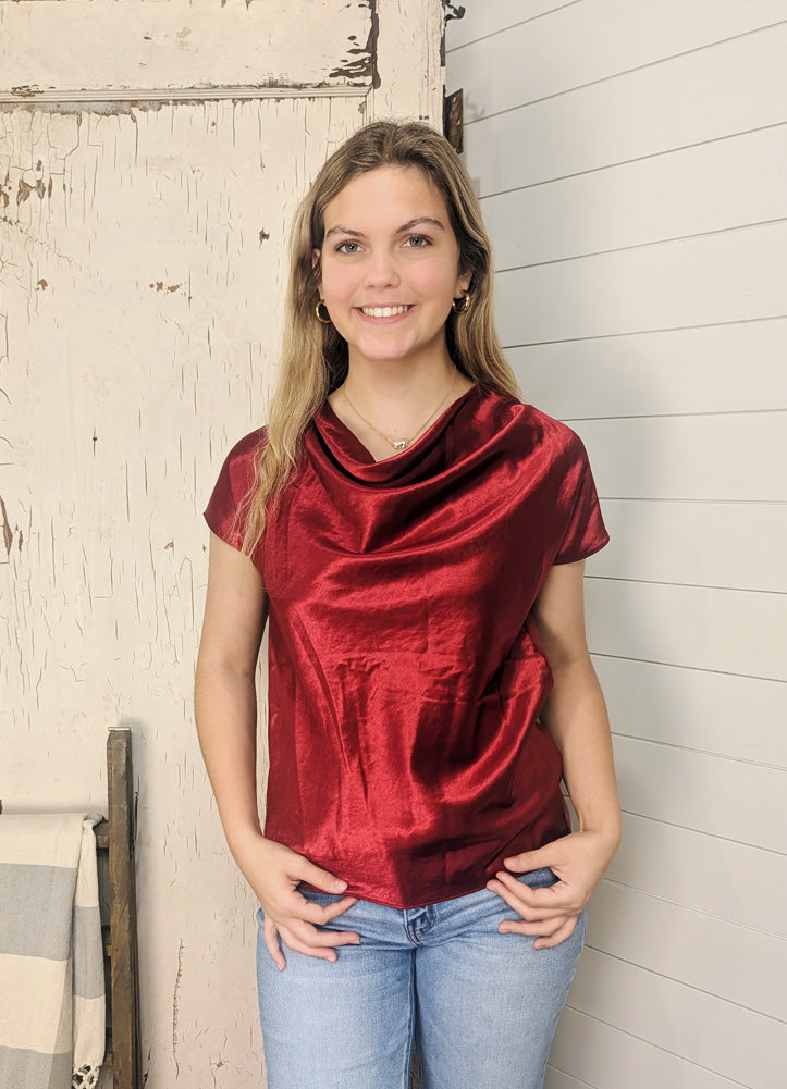 Satin Knit Back Top in Wine by eesome