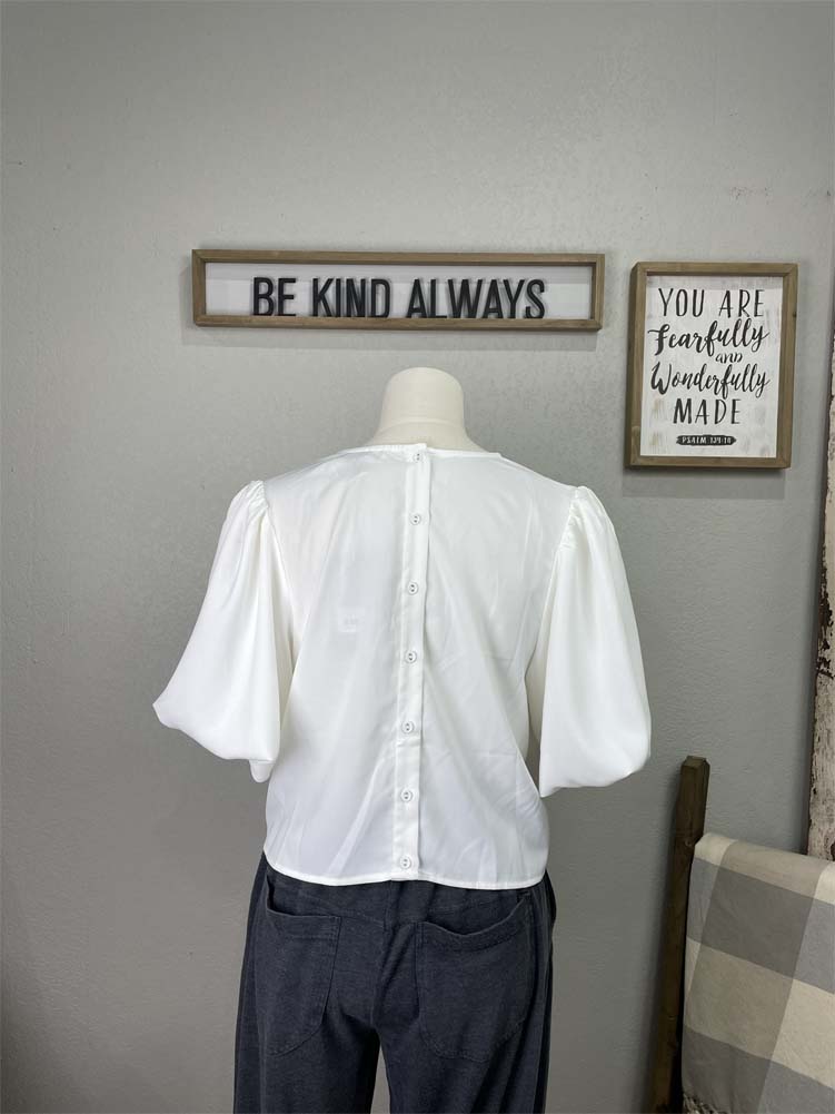 Tie Front Bubble Sleeve Blouse in Off White by eesome