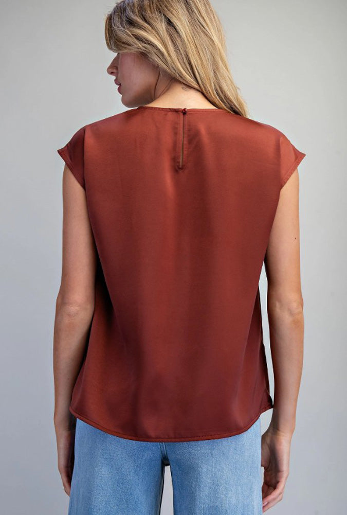 Round Neck Pleated Blouse in Bronze by eesome