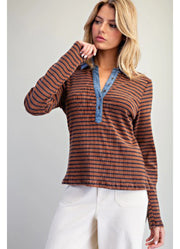 Striped Knit Top in Cinnamon by eesome