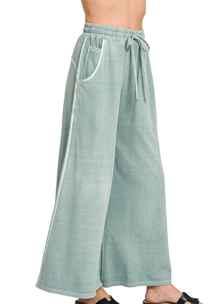 French Terry Washed Pants in Ash Blue by Zenana