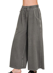 French Terry Washed Pants in Black by Zenana