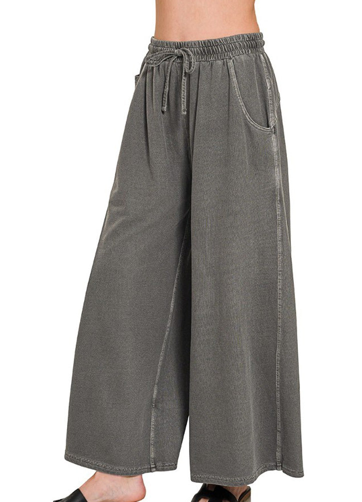 French Terry Washed Pants in Black by Zenana