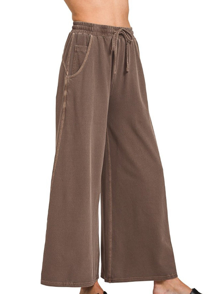 French Terry Washed Pants in Brown by Zenana