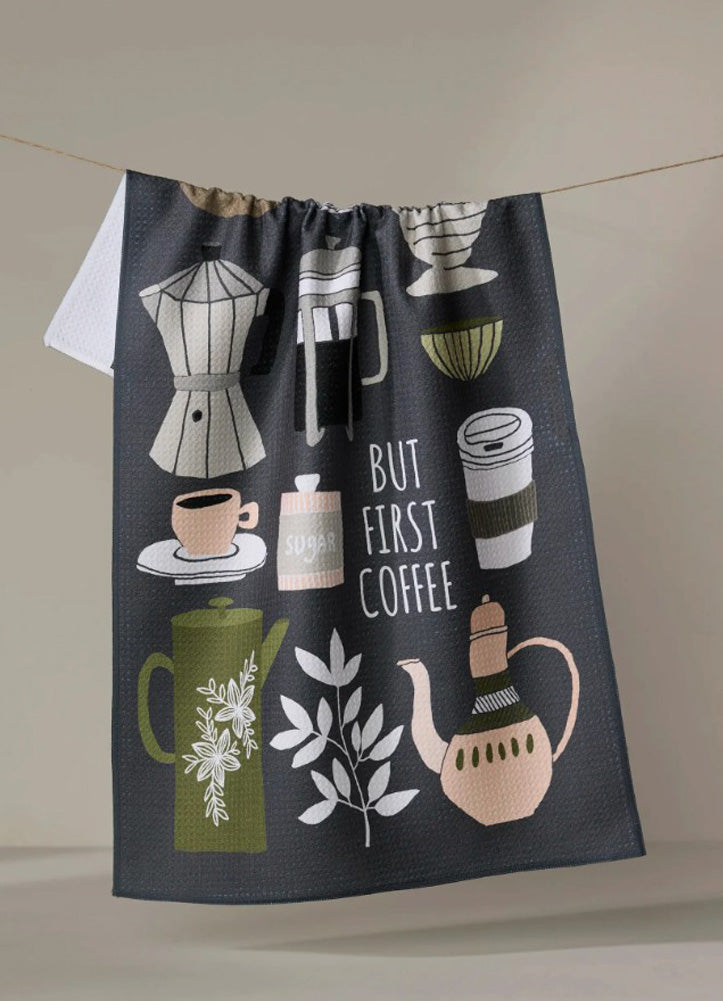 But First Coffee Tea Towel by Geometry