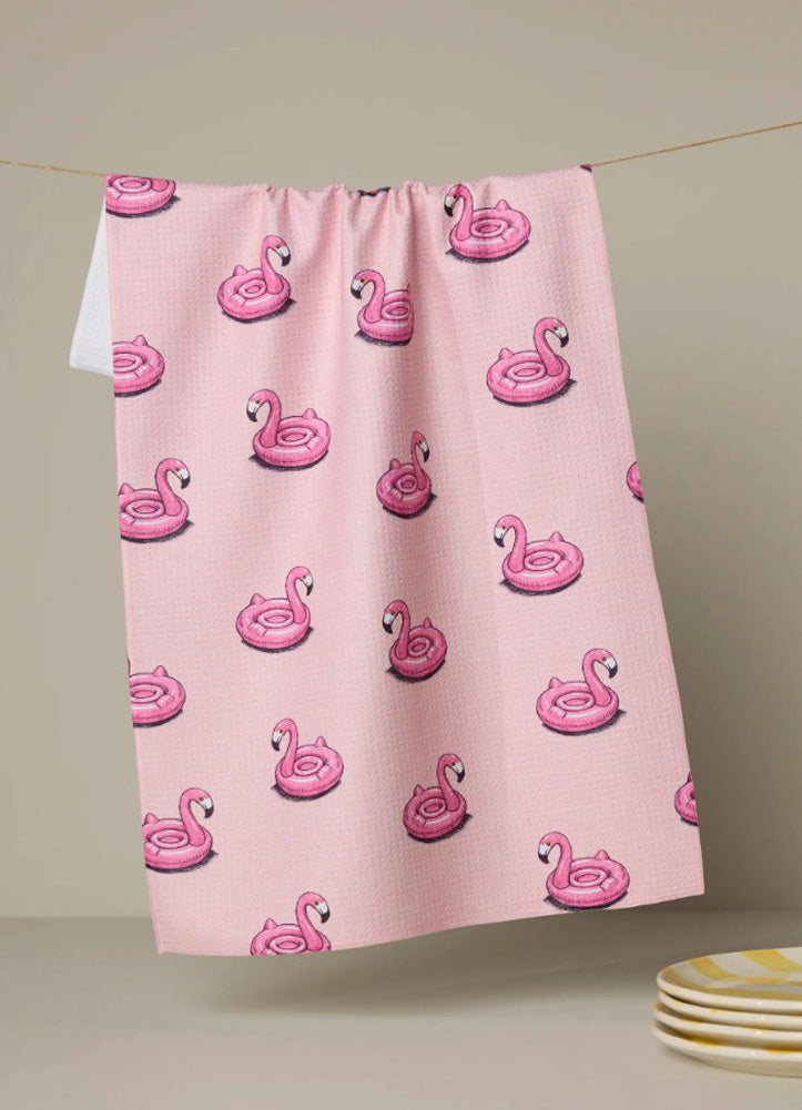 Flamingo Floatie Tea Towel by Geometry