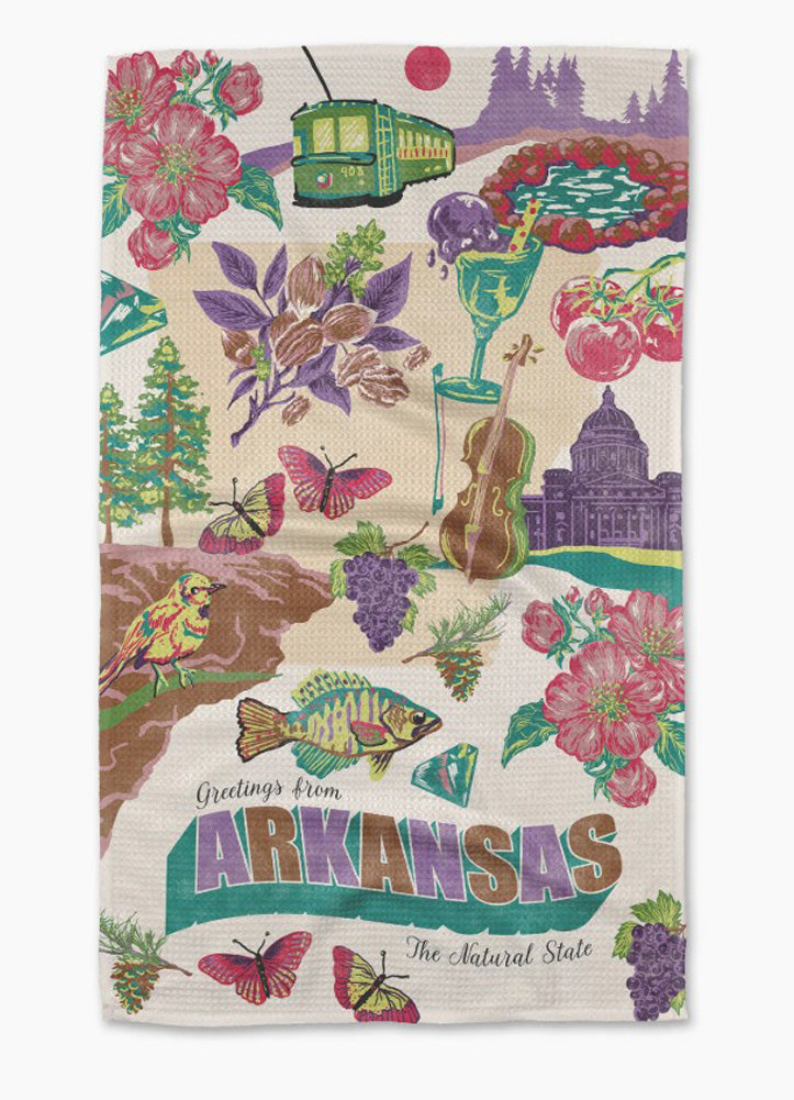 Greetings From Arkansas Tea Towel by Geometry
