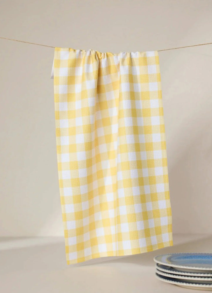 Lemon Gingham Tea Towel by Geometry