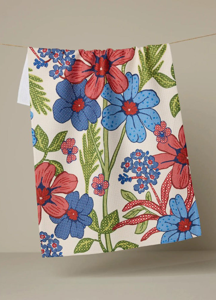 Plaid Floral Tea Towel by Geometry