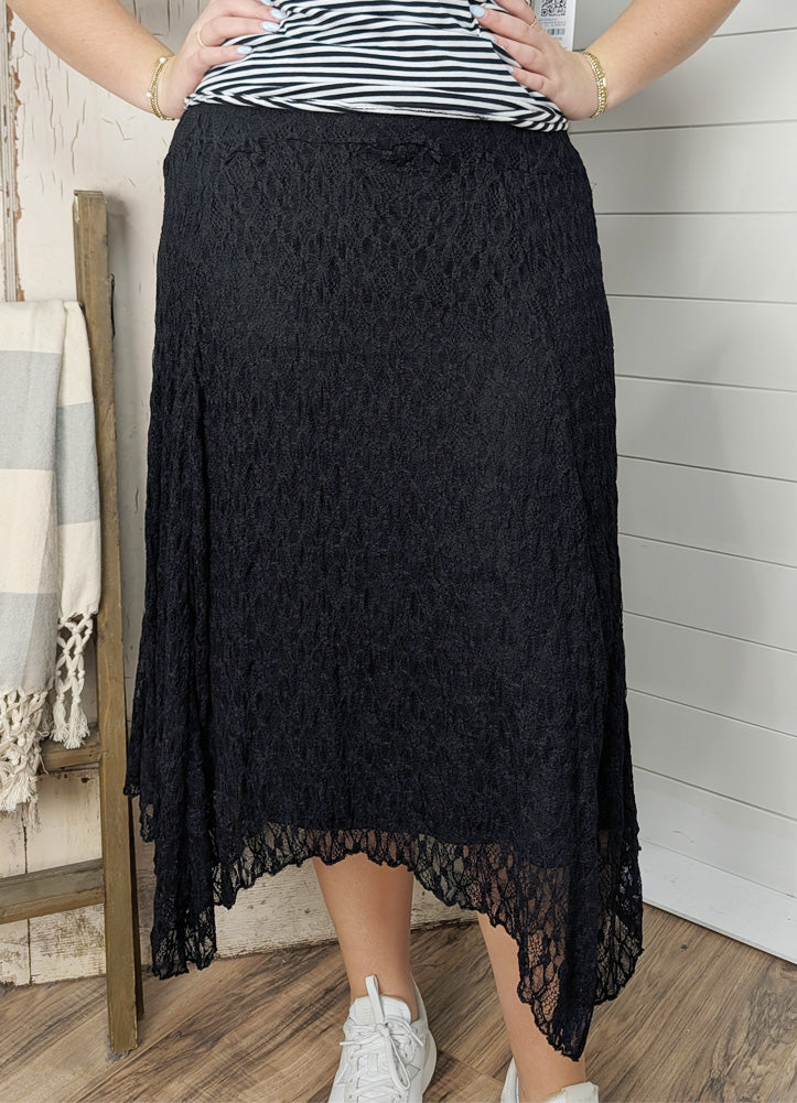Lace Asymmetrical Skirt in Black by Blu Pepper
