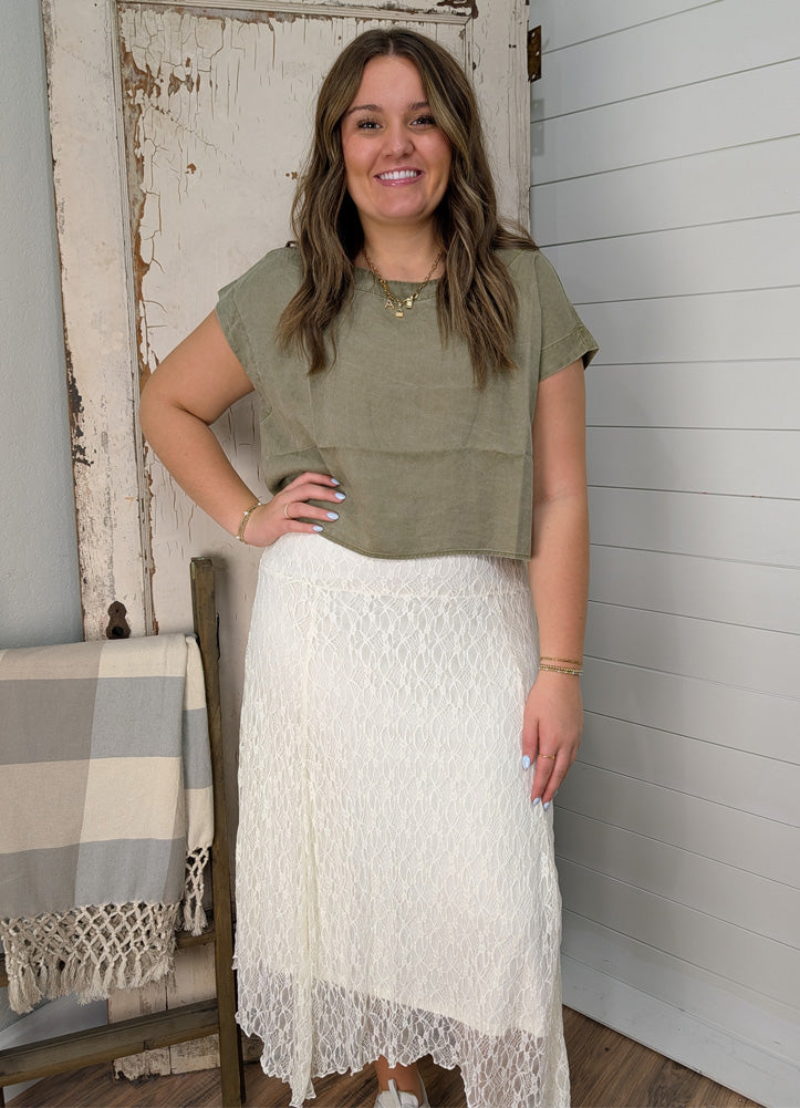 Lace Asymmetrical Skirt in Cream by Blu Pepper