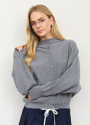 Boat Neck Button Down Knit Cardigan Sweater in Heather Grey by Blu Pepper