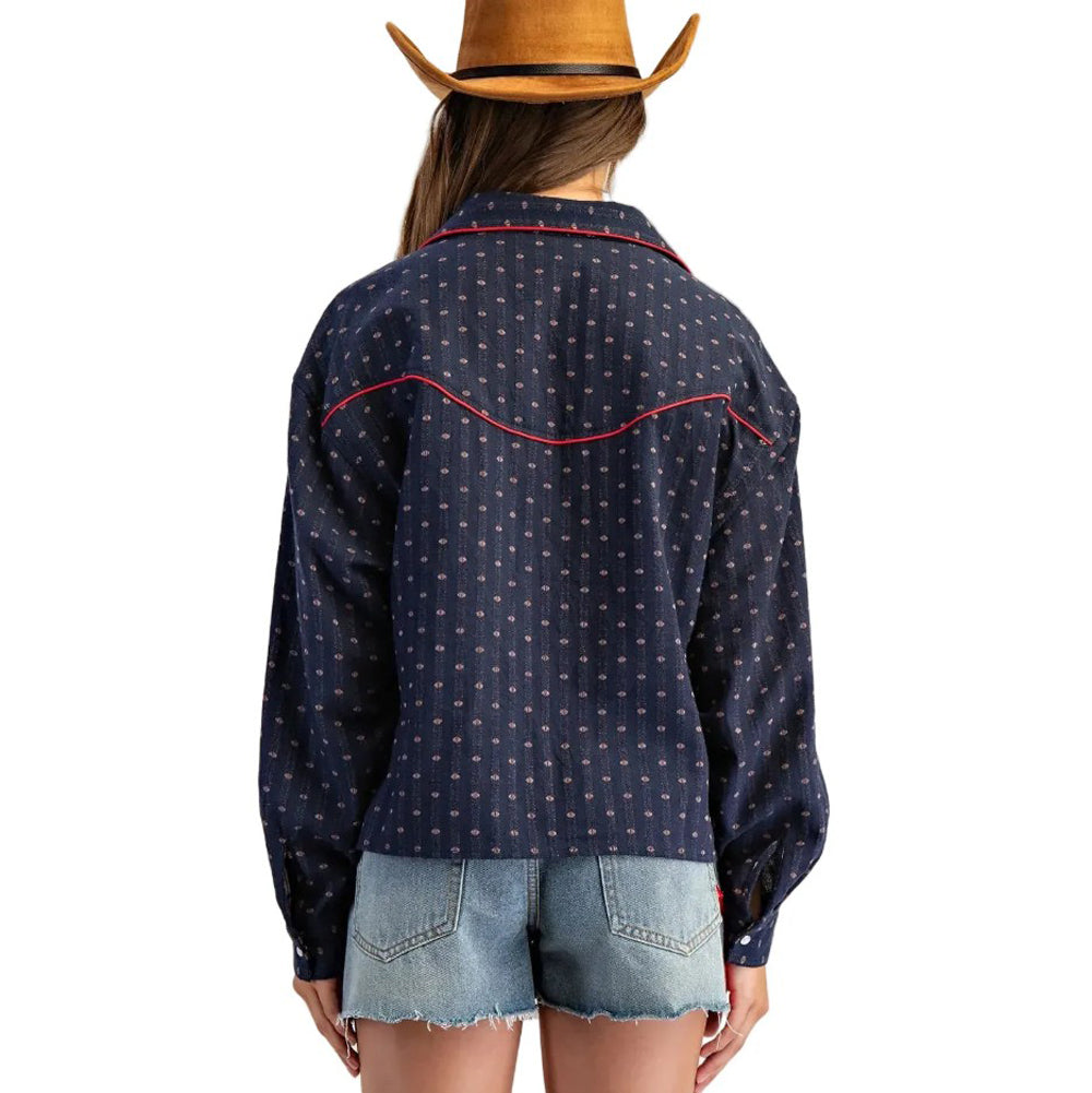Western Embroidered Button Down Shirt in Western Navy by eesome