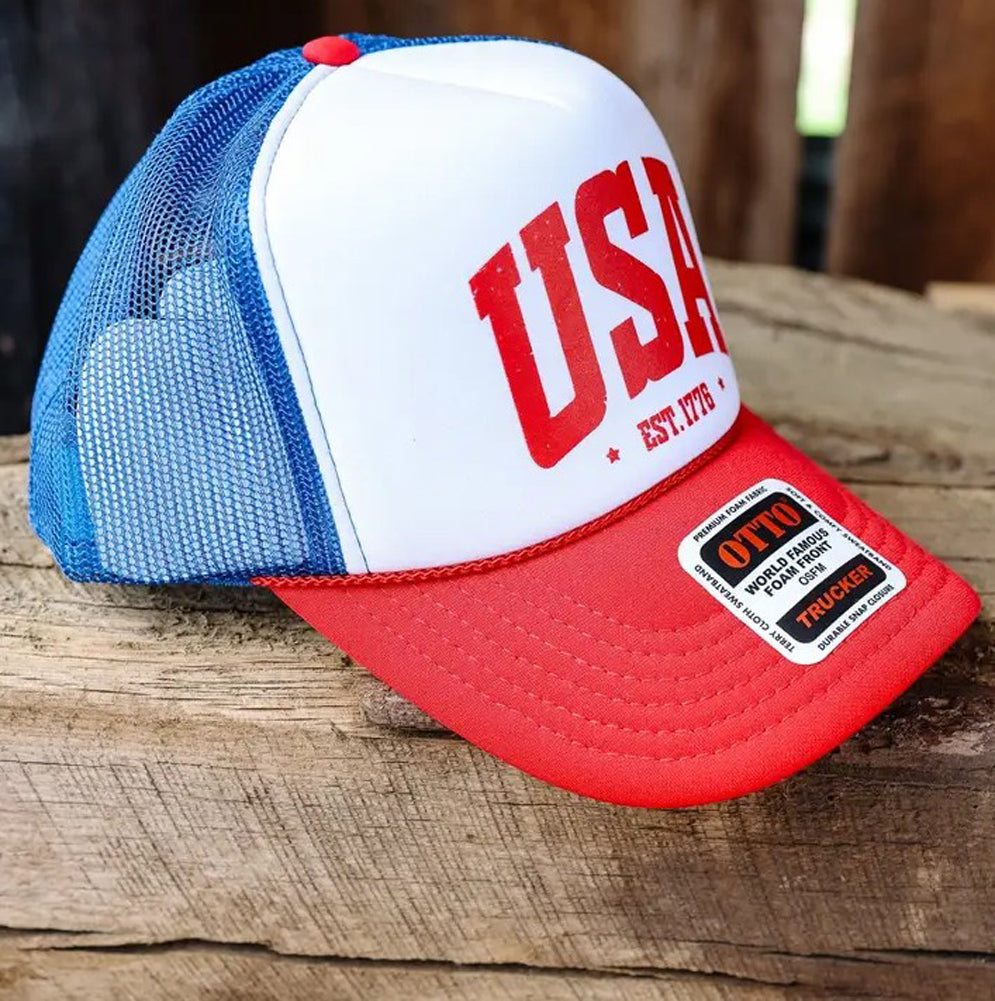 Red White and Blue USA Trucker Hat by Emerlie Love