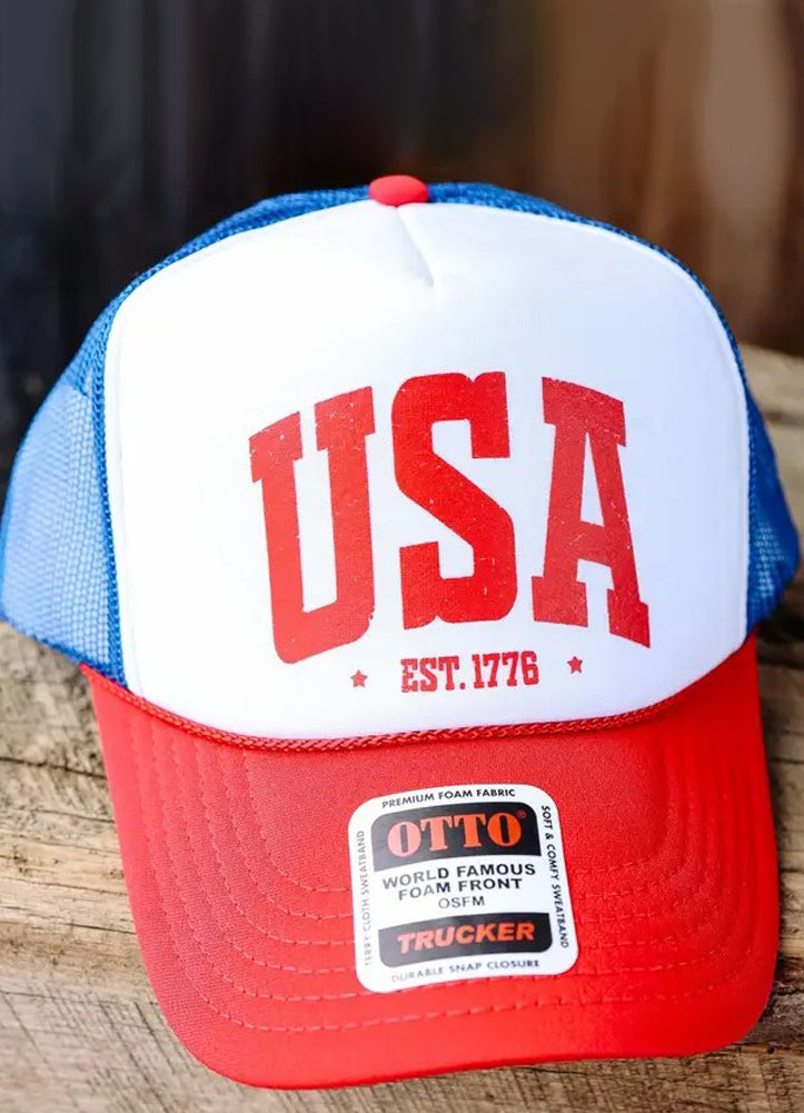Red White and Blue USA Trucker Hat by Emerlie Love