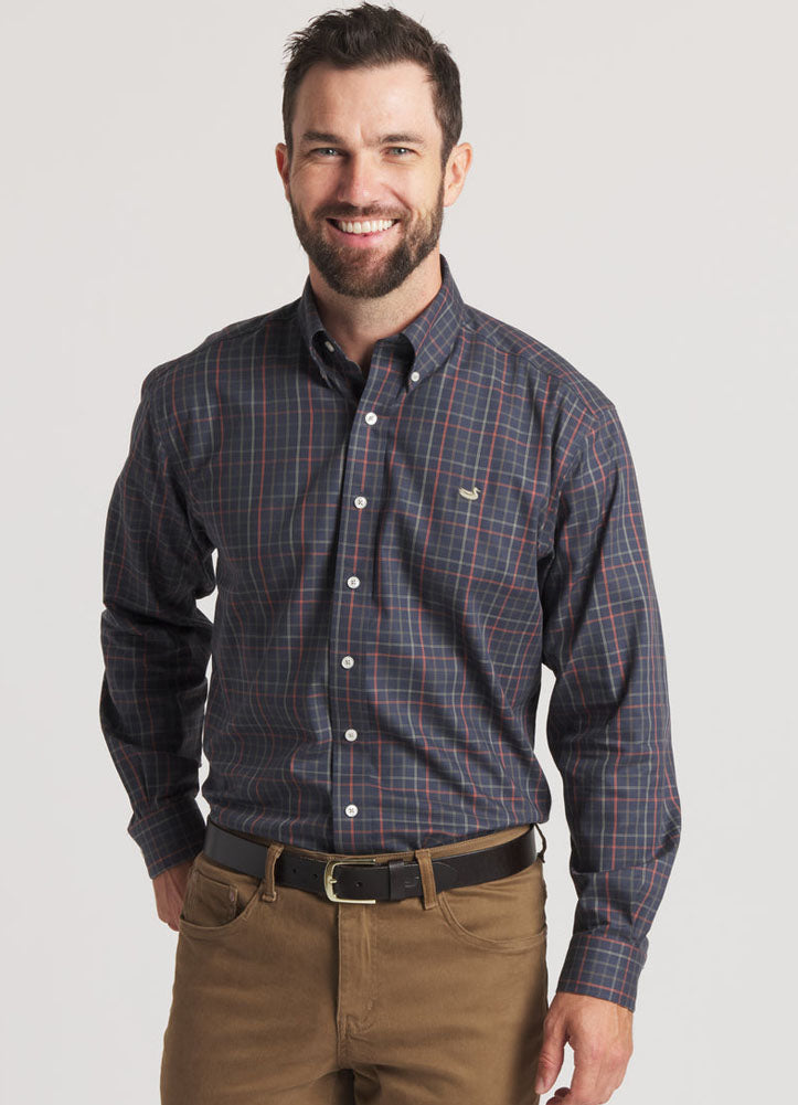 Chateau Windowpane Dress Shirt in Navy/Dark Olive by Southern Marsh