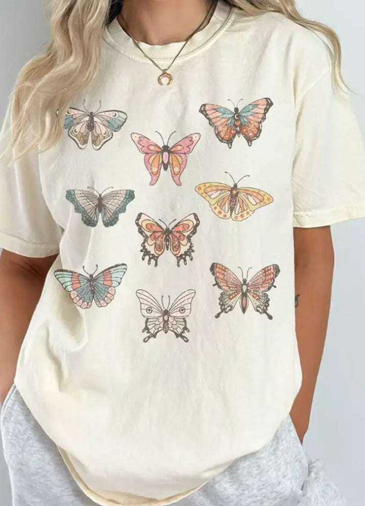 Vintage Butterflies Tee in Cream by Eleven Fashion