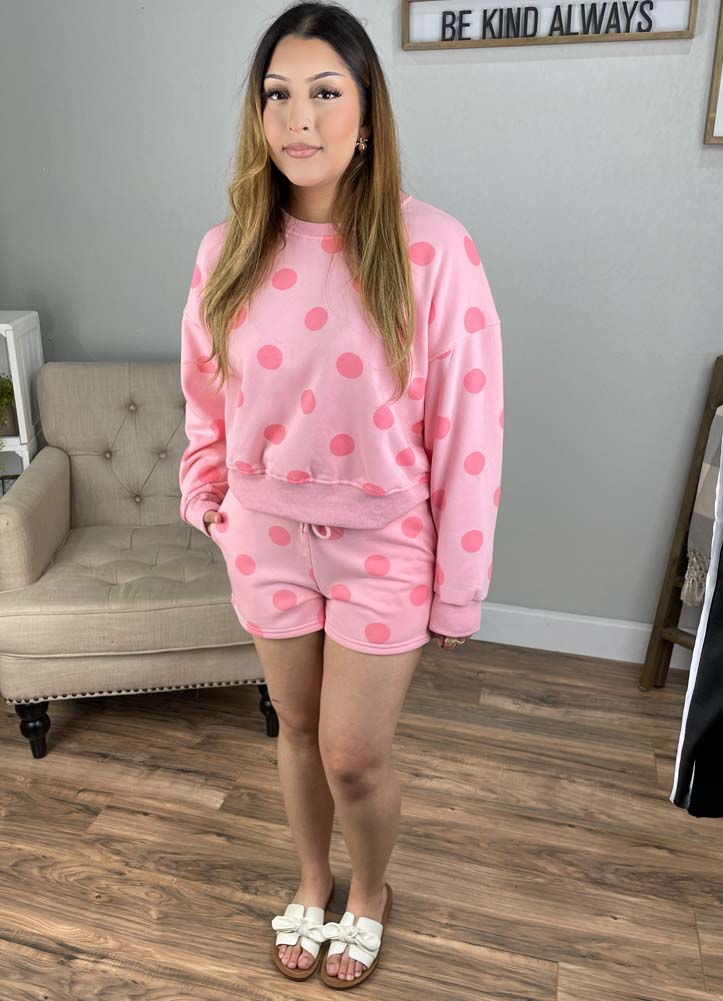 Polka Dot Sweatshorts in Pink by Vervet