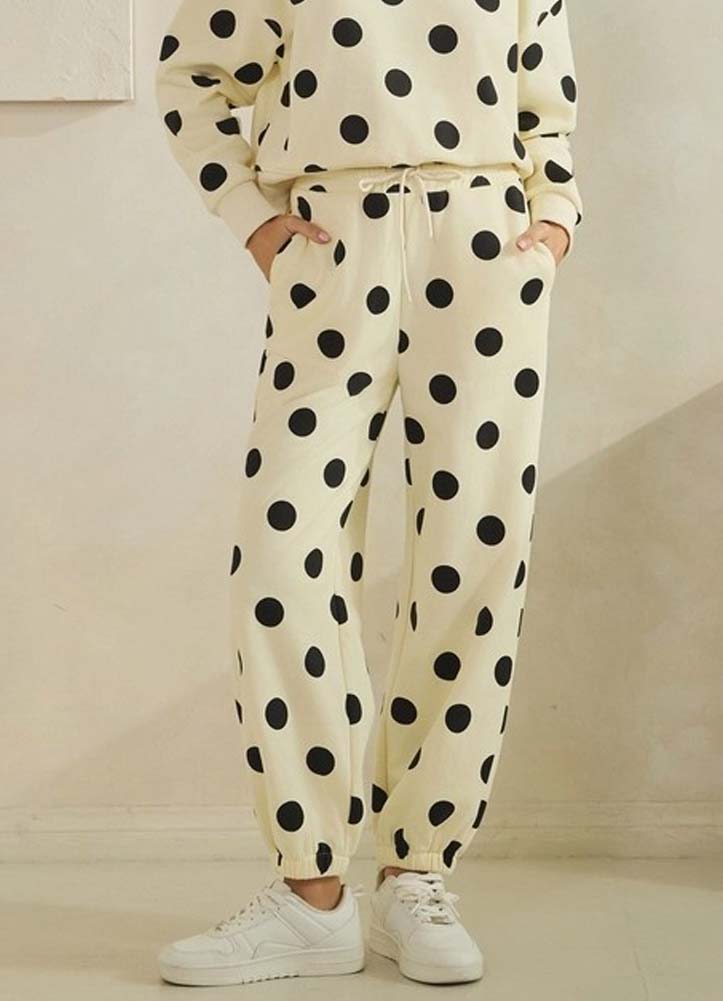 Cream/Black Polka Dot Sweatpants by Veveret