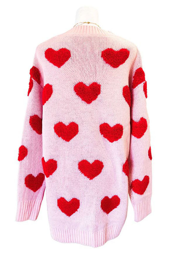Long Light Pink Heart Cardigan by Nash Grey