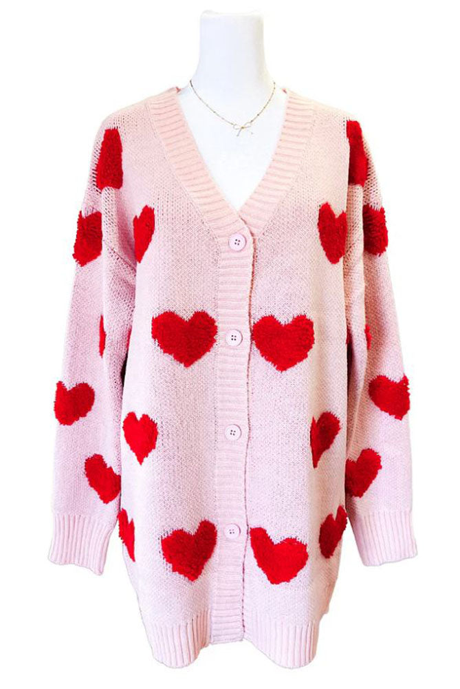 Long Light Pink Heart Cardigan by Nash Grey