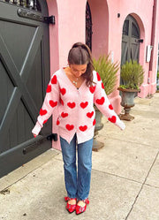 Long Light Pink Heart Cardigan by Nash Grey